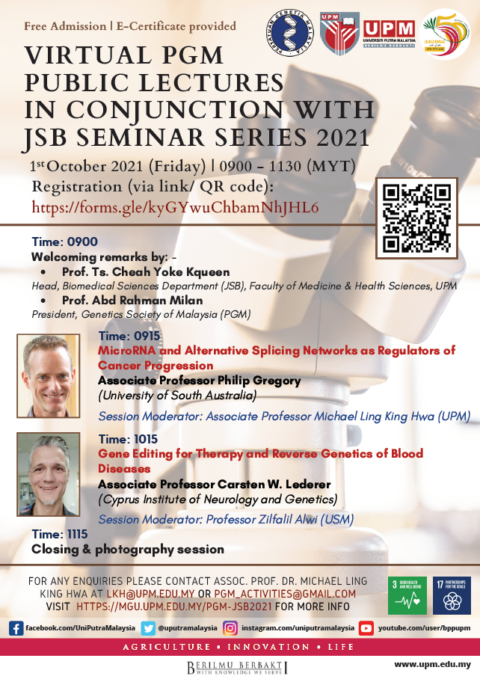 Virtual PGM Public Lectures in conjuction with JSB Seminar Series 2021